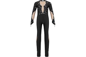 Yruioon Dziecięcy strój gimnastyczny dla dziewcząt, trykot na całe ciało, trykot siateczkowy, patchwork, strój baletowy, długi rękaw, do jazdy na łyżwiarstwie figurowym, body sportowy kombinezon