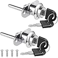 Litensh 2PCS Filing Cabinet Plunger Lock with Keys Different, Drawer Lock, Desk Lock, Cupboard Lock, Door Lock Locker, Wardrobe Lock Furniture File Plunger Lock Locker (Silver), LTS77