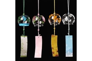 Falytemow 4 pièces Carillon à vent japonais romantique cerises petites cloches fait à la main en verre style japonais pour cadeau d'anniversaire, décoration d'intérieur