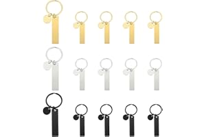 PATIKIL Edelstahl-Gravurschlüsselanhänger-Rohlinge, 15 Stück Metall Lasergravur-Stanzrohlinge Schlüsselanhänger-Tags mit Anhänger für Handwerk, Gold/Silber/Schwarz Ton (Rechteckig)