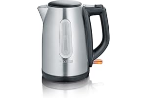 SEVERIN Bouilloire Large Ouverture 1L, 2 200W, Niveau D'eau Visible, Filtre Anticalcaire Amovible, Socle 360°, Inox/Noir, WK 3469