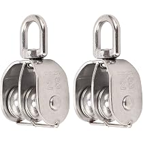 2 Poulies Doubles En Acier Inoxydable M25 - Capacité 150 Kg Chacune, Pivot 360° - Pour Levage, Gréement, Camping