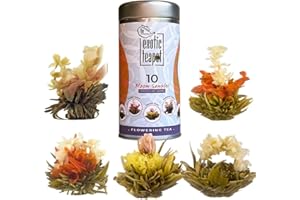 The Exotic Teapot – Flowering Tea Sampler Tin, 10 Assorted Flower Blooms, Jasmine, Fruity Flavours