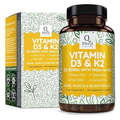 Vitamin D 3,000 Iu & Vitamin K2 100ug Mk7 Vegetarian Capsules - 120 Days Supply Of Vitamin D3 Supplement Source Of Cholecalciferol - Professionally Manufactured For Maximum Absorption By Nutravita