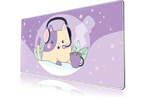 MECHANICAL CATTLE Kawaii Fioletowy Kosmiczny Kot Mata na Biurko Urocza Anime Rozszerzona Podkładka pod Mysz Duża XXL Gamingowa Długa