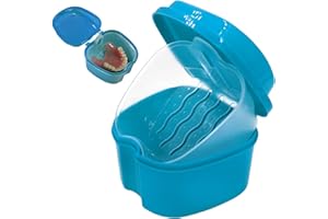 MORJCG 1Pcs Denture Box, False Teeth Container, Orthodontic Dental Retainer Case, Portable Denture Cleaning Box for Travel, Retainer Cleaning, Dentures, Clear Braces, Mouth Guard, Night Guard