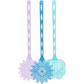 Genel Plastik Sinek RAKETİ 3'l&uuml; Set, Mor, Mavi ve Turkuaz, &Ccedil;i&ccedil;ek Desenli, Ergonomik Uzun Saplı, 45 cm