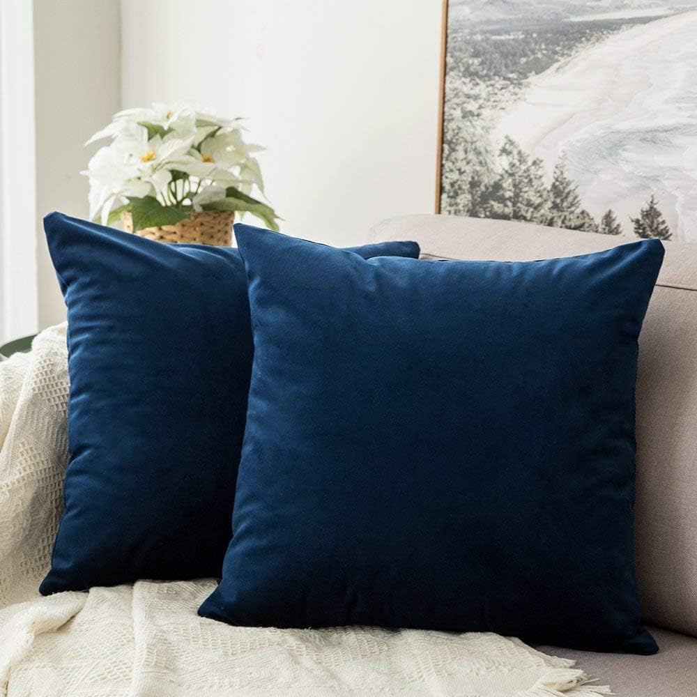 MIULEE Pack of 2 Velvet Soft Decorative Square Throw Pillow Case Cushion Covers Luxury Pillowcases for Livingroom Sofa Bedroom with Invisible Zipper 50cm x 50cm 20x20 Inches Navy Blue