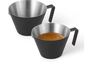 MHW-3BOMBER 2 tazas de café de 100 ml (3,3 oz) con elegante mango de acero, jarra de vidrio medidor, jarra de acero inoxidable, vaso medidor de espresso, vaso medidor de espresso, vasos medidores para