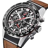 Herren-Armbanduhr, braunes Leder, analog, Chronograph, Quarzuhr, Business-Kleid, Sport-Armbanduhr für Herren