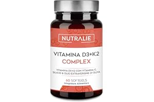 Vitamina D3 e K2 10000 UI - Immunità Ossa e Muscoli - Vit D3 K2 MK7 con Vitamina C e Olio Extravergine di Oliva - 60 Softgel Vitamina D Complex Nutralie