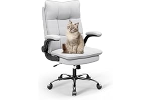 ‎ASUKALE Asukale Bürostuhl Ergonomisch, Schreibtischstuhl, Chefsessel, PC Computerstuhl mit hochklappbarer Armlehne, drehbar und Wippfunktion, Höhenverstellbar, Doppelt verdickte Rückenlehne, Bis 150 kg Grau