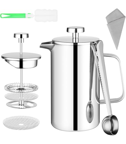 MAISITOO French Press Koffiemaker met roestvrijstalen filter, 1000 ml, French Coffetière, koffiepers van glas (zwart