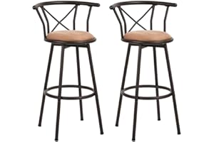 MEUBLE COSY Lot de 2 Chaises de Bar pivotant sur 360°, Tabourets Hauts Vintage, avec Dossier et Repose-Pieds, Siège de 75,5 cm de Haut, Style Industriel, Marron Rustique et Noir
