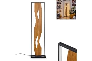 ‎HOFSTEIN Lampa podłogowa LED Nevogilde, lampa podłogowa wykonana z metalu/drewna/plastiku w kolorze czarnym/naturalnym/białym, lampa podłogowa w stylu vintage z efektem świetlnym włącznika nożnego