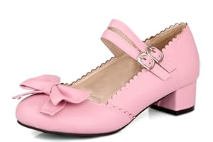 DIUNIARZA Donna Scarpe Mary Jane Tacco Largo Punta Rotonda Pompe Casuale Fibbia Décolleté con Tacco Medio Bow, Numero 31-50
