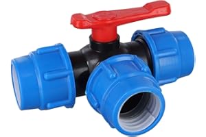 MICPOINTIK 3-Wege PP-Fitting, PE-Rohr 3-Wege Kugelhahn 20/25/32/40/50mm Kunststoffventil Kugelhahn Ventil, T-Stück Kunststoff Kupplung für PE-Rohr (50mm)