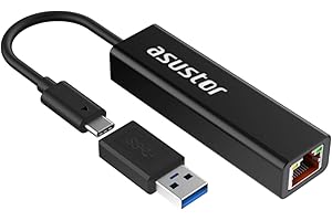 Asustor Adattatore Ethernet, USB-C 3.2 Gen1 con adattatore USB-A su RJ45 2.5 Gigabit Ethernet, 2500/1000/100Mbps LAN adattatore di rete per MacBook, Chromebook, Windows, Mac OS NAS - AS-U2.5G2