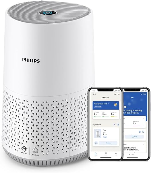 Philips Purificatore d'Aria Serie 600, Sensore Intelligente, ideale per le allergie, il filtro HEPA rimuove il 99,97% degli inquinanti, Copre fino a 44m2, controllo tramite App, Bianco (AC0651/10) - 1