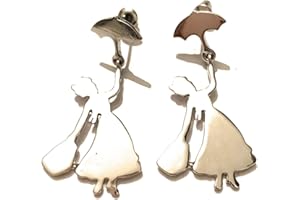 giulyscreations Orecchini Pendenti Mary Poppins Metallo Nichel Free Sagoma Tono Argento Borsa Ombrello Cartoni Animati Anime Pop Cosplay