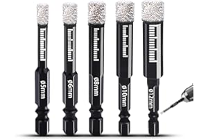 HAIMAYEE Punte Diamantate 5mm 6mm 8mm 10mm 12mm Punte per Piastrelle Punta per Secco Trapano Diamantata per Trapano per Ceramica Granito Vetro Porcellana Piastrelle Smerigliatrici Angolari Codolo Esagonale