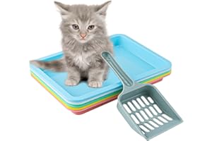 KINBOM Lot de 5 bacs à litière pour chaton, 24,5 x 18,5 x 2,5 cm, petite litière pour chat avec spatule à litière, bac à litière peu profond en plastique, bac à litière portable pour chats d'intérieur (5
