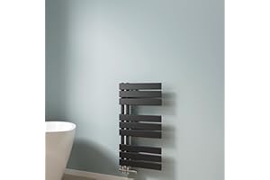 EMKE Scaldasalviette termoarredo piatto, Termoarredo da Bagno, 762 x 400 mm, Nero colore, collegamento laterale, 342W, radiatore scaldasalviette ad acqua calda