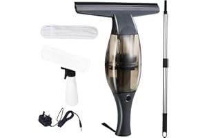 ARLOPU Window Vacuum Cordless Window Vac with Telescopic Handle, Spray Bottle and 280mm Blade, Suitable for Windows, Tiles, Mirrors and Glass, Electric Window Cleaning Helper, Black