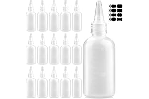 DKBT 16 Pcs Flacon 100ml Bouteille Sauce Recipient Sauce Plastique Squeeze Bouteilles Transparent Flacon Souple Avec Étiquette pour Sauces à l'Huile Vinaigre Ketchup DIY Crafts