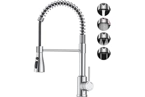 SREWOHS PRO Grifo Cocina Extraible y Extensible - Grifos Fregadero con Caño Giratorio 360°,4 Modos Monomando Acero Inoxidable Torneira Cozinha,Arco Alto, Cabezal rociador ABS,Fregadero de un solo seno