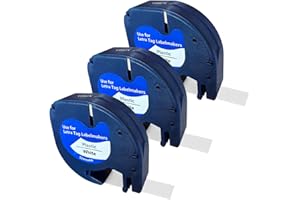Typicshop - 3 Cintas de Etiquetas 4 Metros compatible con Dymo LetraTag | Recambios Etiquetadora | Cartucho de Repuesto para Rotuladora Portátil | Negro sobre Blanco | 91201 LT-100H LT-100T LT-110T XR