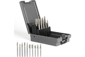 YOSIGHT 10PCS 1/4'' Shank Carbide Burrs Set Double Cut Solid Power Tools TC Rotary Files Bits for Die Grinder Metal Wood Concrete Plastic Grinding Carving Engraving Drilling Polishing Cutting