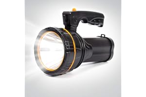 MAYTHANK Torcia Led Alta Potente Professionale USB C Ricaricabile a Batteria 10000mAh, Grande Torcia Potenza 10000 lumen,Lunga distanza 800 metri,con manico/Cinghia,Portatile,Impermeabile