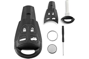 GLOUVDEYZ For SAAB 9-3 Remote Key Fob 2008-2011 4 Buttons Car Key Fob Case Battery CR2032