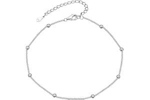 FindChic 925 Sterling Silver Solid Anklet for Women,Waterproof Ankle Bracelet,22cm-27cm Adjustable Foot Jewelry for Summer Beach
