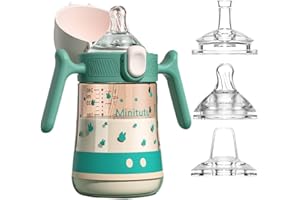 NOHLERLIFE Tasse d'apprentissage pour Bébé, Biberon à Paille Enfant anti-débordement, Gobelet à jet souple étanche 240ml/8oz, avec 3 types de becs en silicone, sans BPA (Vert)