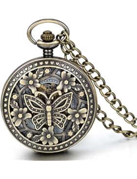 JewelryWe Retro Exquisite Schmetterling Blumen Hohe Openwork Handaufzug Mechanische Taschenuhr Skelett Uhr Pullover...