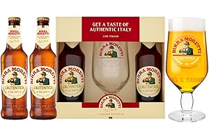 BEAMS INTERNATIONAL Beer Gifts For Men - 2x Birra Moretti 330ml Bottle 4.5% ABV & Glass - Premium Lager Gift Set for Him, Birthday Gifts for Men, Fathers Day - Perfect Hamper Presents, Alcohol Gift Sets