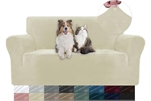 YSTELLAA Copridivano in Velluto, Copri Divano 2 Posti con Braccioli, Copridivano AntiGraffio Gatto, Copridivano Elasticizzato Universale Copridivani Antimacchia Lavabile Antiscivolo, Beige