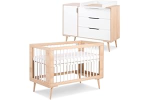 Mon Mobilier Design Sofie Ensemble Commode à Langer et lit bébé Style scandinave 120X60 Hêtre
