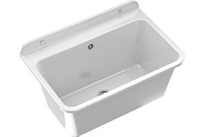 Granitan Ausgussbecken für Garage Keller Werkstatt und Waschküche - Universal Waschtrog mit Siphon - Waschbecken Wandmontage aus Polypropylen - 61x41x30 cm Breit - Weiß - Lux