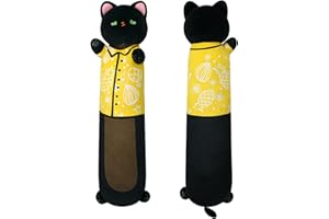 Terbaik Oreiller Chat Noir de 70cm Long, Jouet Peluche Douce, Kawaii Coussin pour Enfant dès 3 Ans