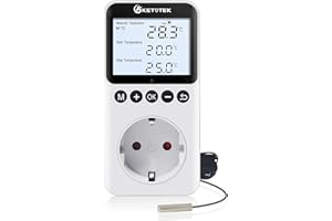 KETOTEK Prise Thermostat Jour/Nuit avec Rétro-éclairage, Régulateur de Température Numérique 220V avec Minuterie, Sonde de 3 Mètres, pour Reptile Terrarium Incubateur
