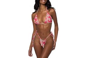 LUNNTE Damen Bikini Set Tanga Bikini Badeanzüg Push Up mit Dreieck Cup Spaghetti Zweiteilige Badebekleidun