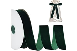 RIBBOOO Dark Green Velvet Ribbon 2.5CM x 9.14 Meter, Vintage Velvet Ribbons for Christmas Wreath Bow Decoration Craft Gift Wrapping, Valentine's Day Bouquet Packaging