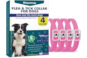 Woyamay Collar Antiparasitario Perros, Paquete De 4 Natural 8 Meses de Protección Collar Antipulgas Perros, Resistente Al Agua Regulable Collar Pulgas y Garrapatas Perros para Perros, Rosa