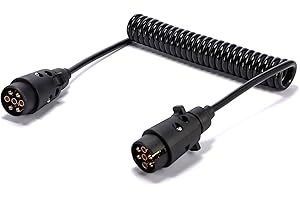 SPARKMOTO Cable de conexión extensión de Remolque 2.6m con Enchufe Remolque 7pines,Cable de extensión en Espiral de 7 Pines para Remolque,Caravana,Cumple con la Norma ISO 1724