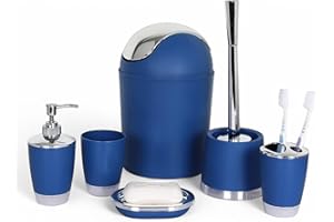 GMMH 6-Piece bathroom accessory set, soap dispenser, holder, toilet brush, bathroom set, dark blue