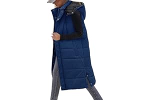 Tuopuda Women Quilted Gilets Longline Hooded Waistcoat Ladies Lightweight Padded Sleeveless Puffer Down Coat Zip Up Gilet Side Split Long BodyWarmer Winter Jacket With Pockets