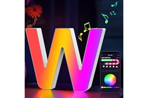 MeRGBW-Home Light Up Letters RGB Color Changing, LED Letters Lights USB Powered, APP Control, Alphabet Sign Gaming Lights for Girls Women Party Birthday Christmas Valentine Wall Table Decor - W